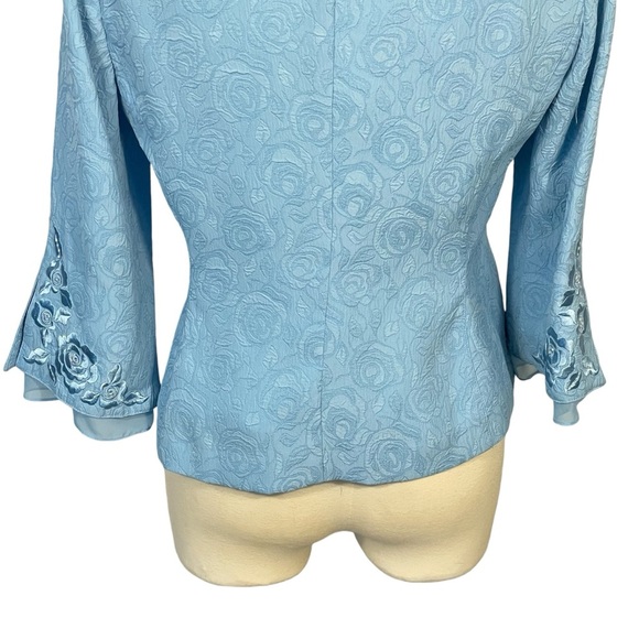 Plaza South Vintage Blue Floral Embroidered Accent Dressy Blazer Jacket Sz 6 - Picture 7 of 11
